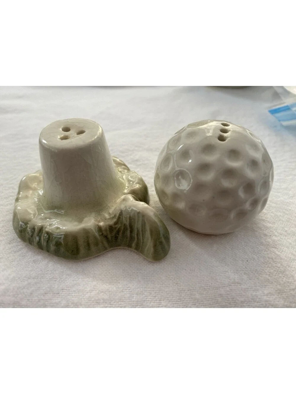 Vintage Golf Ball & TEE Pottery Ceramic Salt & Pepper Shakers